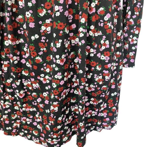 Wednesdays Girl Womens Black Purple Floral Babydoll Long Sleeve V-Neck Dress XS - Picture 7 of 16